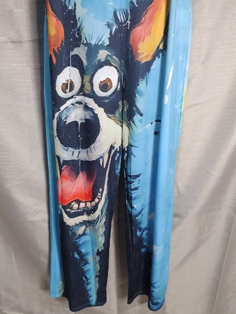 New Without Tags Blue Tie-Strap Wide Leg Jumpsuit Happy Dog Graphic Size Medium - Picture 4 of 8